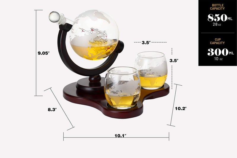 Verolux Whiskey Globe Decanter Set with 2 Glasses in Gift Box - Whiskey decanter for Liquor, Whiskey, Brandy, Gin, Rum, Tequila, Vodka, and Brandy - Home Bar Accessories for Men and Women - Image 5
